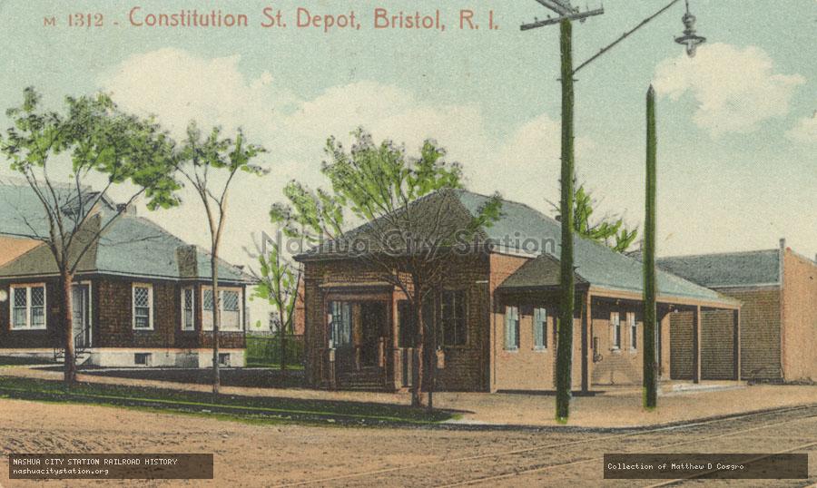 Postcard: Constitution Street Depot, Bristol, Rhode Island